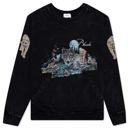 Wolf In Nature Graphic Crewneck - Black