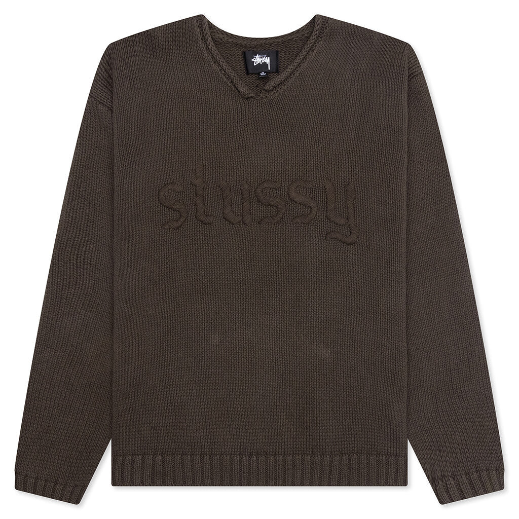 Roll V-Neck Logo Sweater - Brown