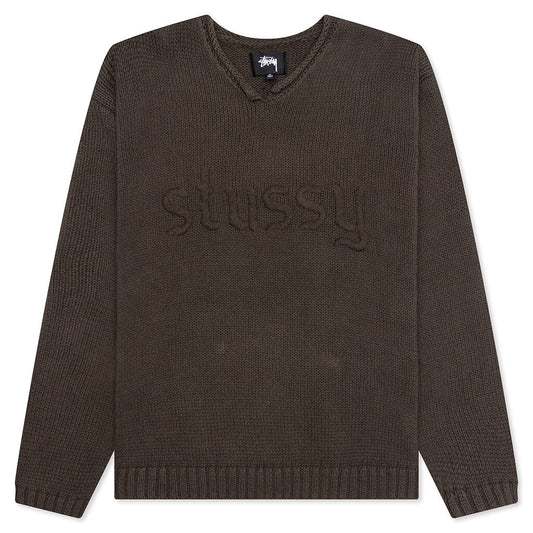 Roll V-Neck Logo Sweater - Brown