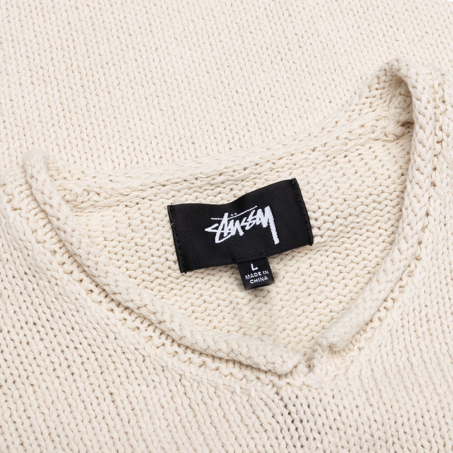 Roll V-Neck Logo Sweater - Natural