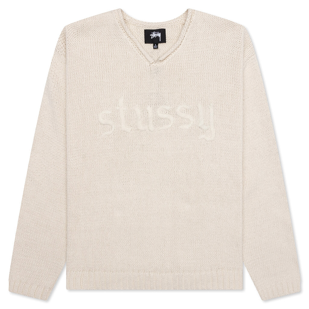 Roll V-Neck Logo Sweater - Natural
