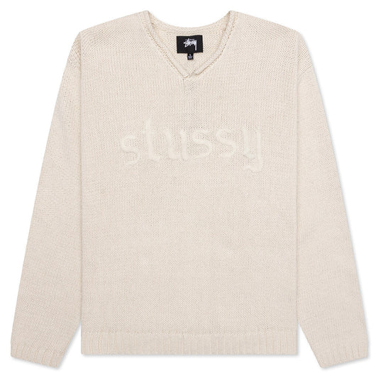Roll V-Neck Logo Sweater - Natural
