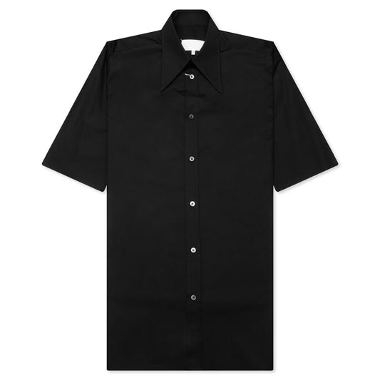 Point Collar Short Sleeve Shirt - Black