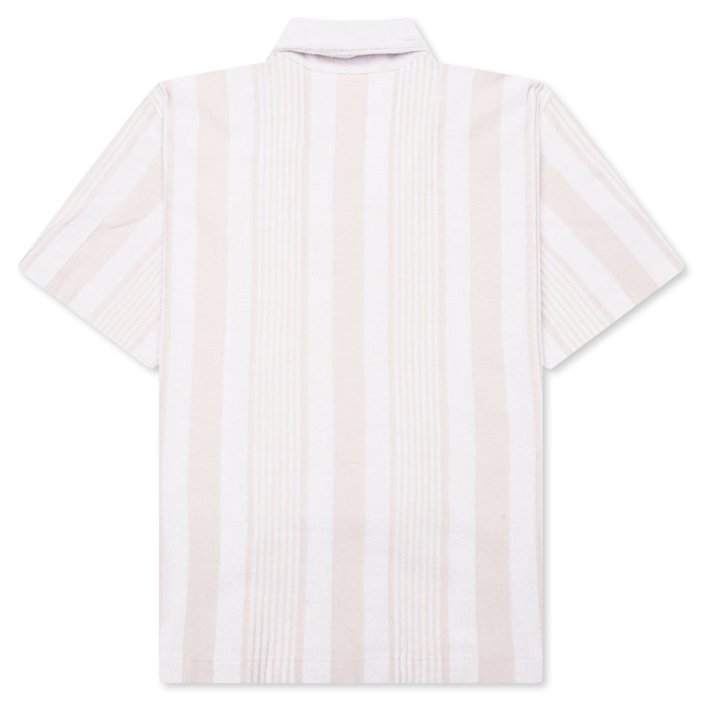 Stripped Cotton Towelling Boxy Fit Shirt - White/Beige