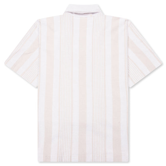 Stripped Cotton Towelling Boxy Fit Shirt - White/Beige