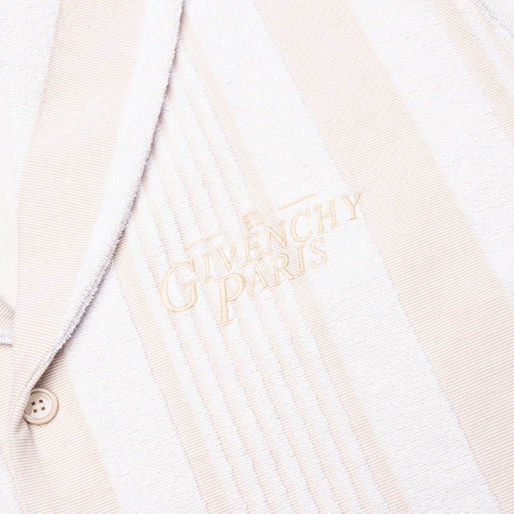 Stripped Cotton Towelling Boxy Fit Shirt - White/Beige