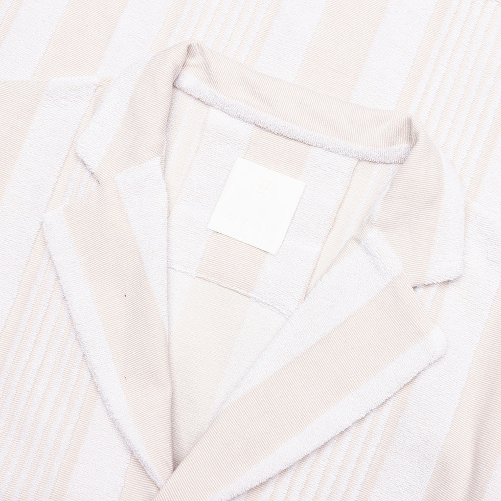 Stripped Cotton Towelling Boxy Fit Shirt - White/Beige