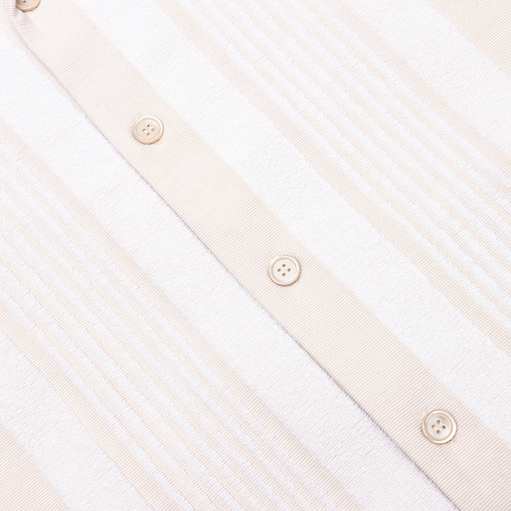 Stripped Cotton Towelling Boxy Fit Shirt - White/Beige
