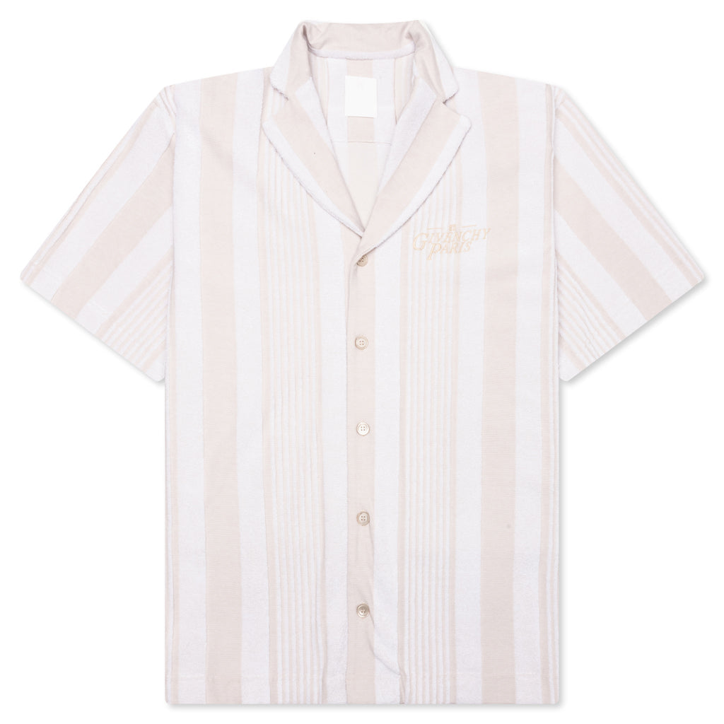 Stripped Cotton Towelling Boxy Fit Shirt - White/Beige