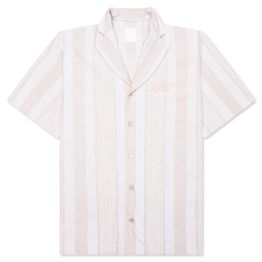 Stripped Cotton Towelling Boxy Fit Shirt - White/Beige