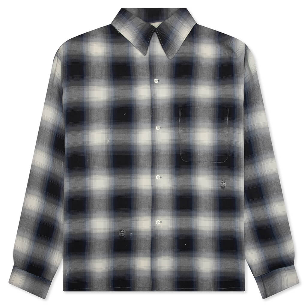 Saint Michael x Last Man Mx6 Checkered L/S Buttonup Shirt - Navy