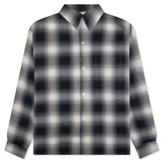 Saint Michael x Last Man Mx6 Checkered L/S Buttonup Shirt - Navy
