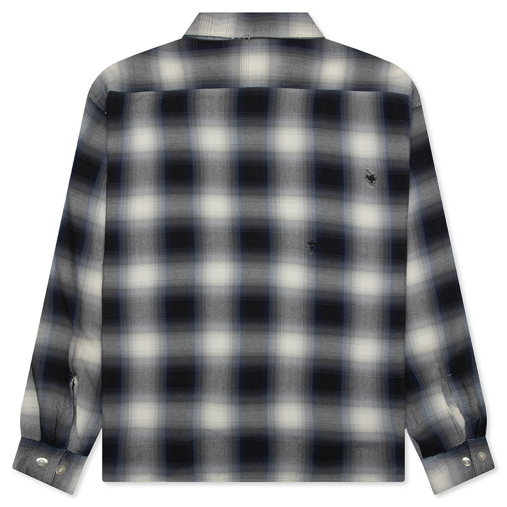 Saint Michael x Last Man Mx6 Checkered L/S Buttonup Shirt - Navy