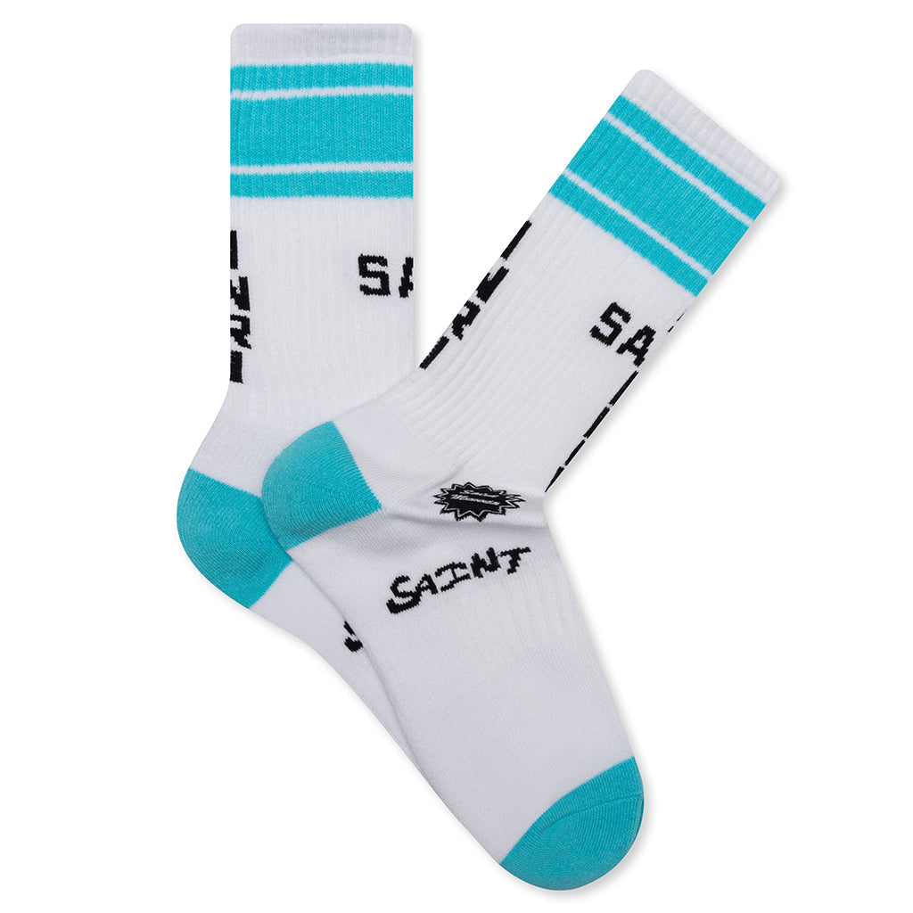 Saint Sinner Socks - White/Sky Blue