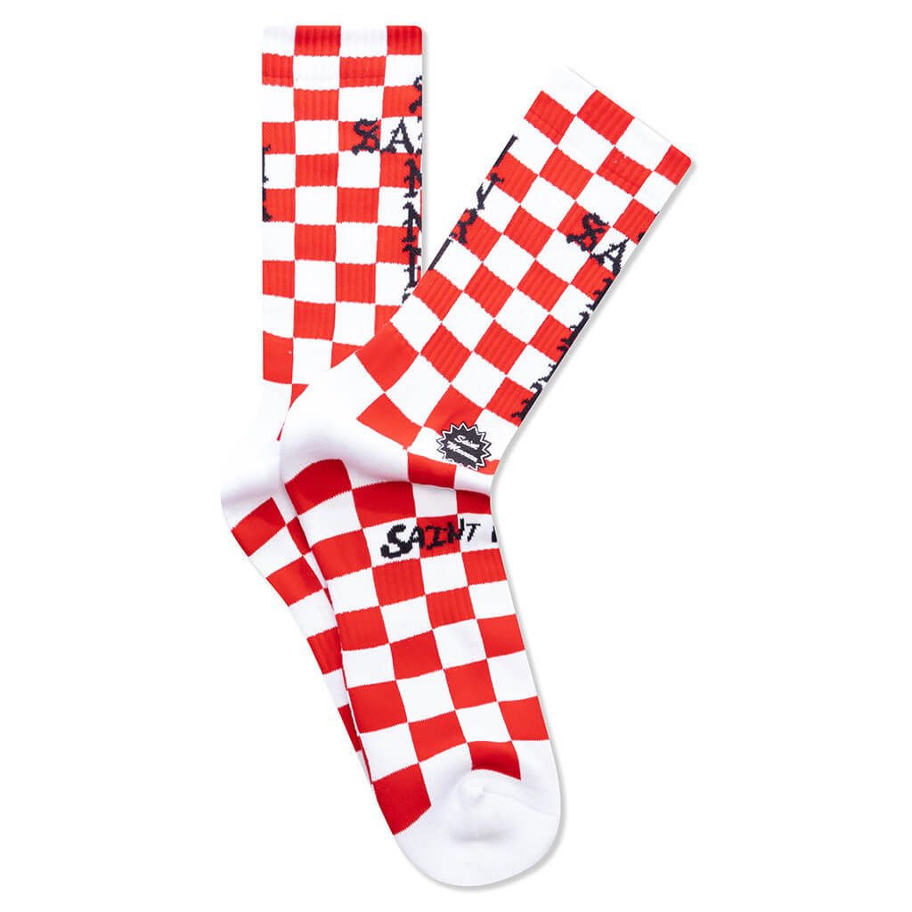 Saint Sinner Checker Socks - White/Red