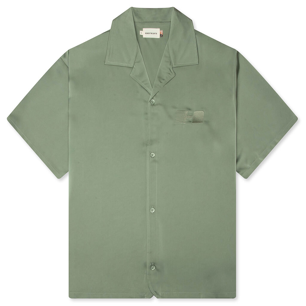 Satin Chest Logo Camp Collar - Sage