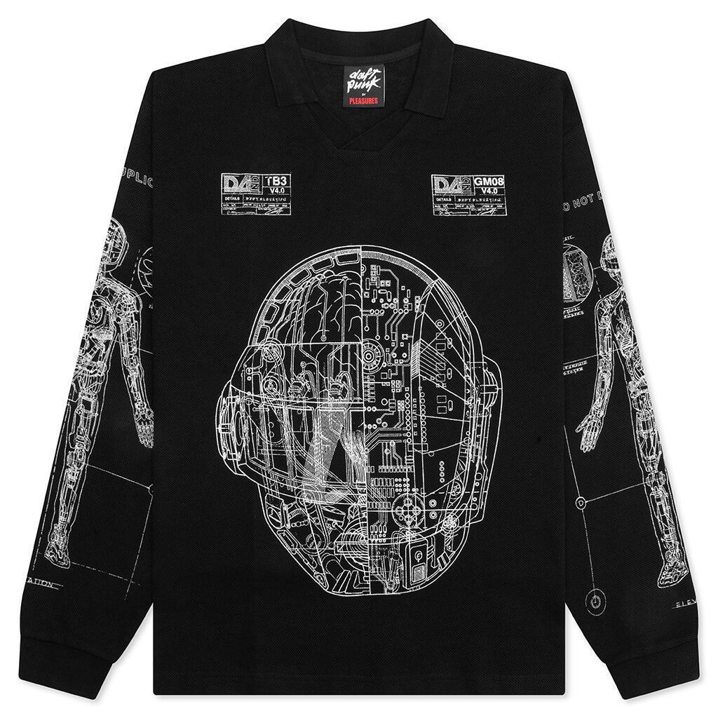 Schematic Long Sleeve Polo - Black