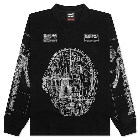Schematic Long Sleeve Polo - Black