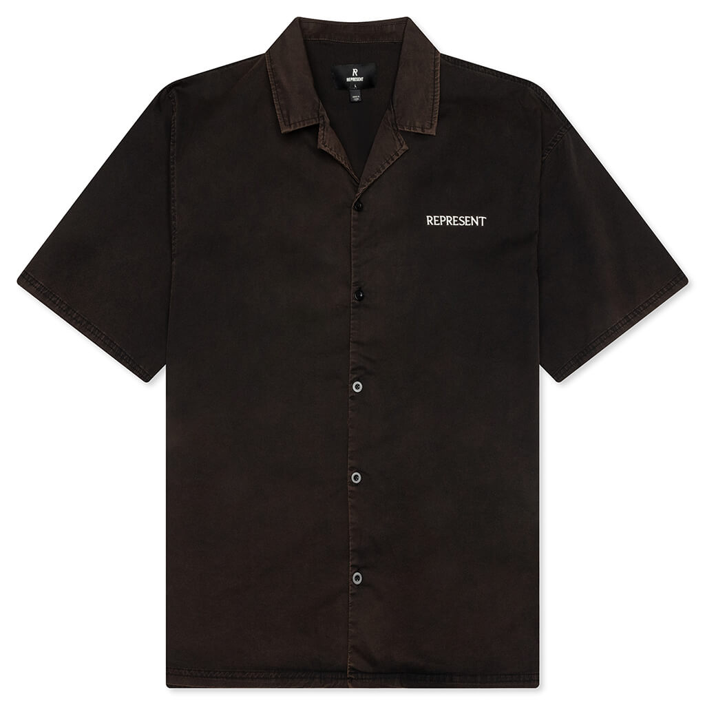 Script Camp Collar Shirt - Jet Black