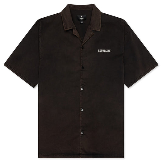 Script Camp Collar Shirt - Jet Black