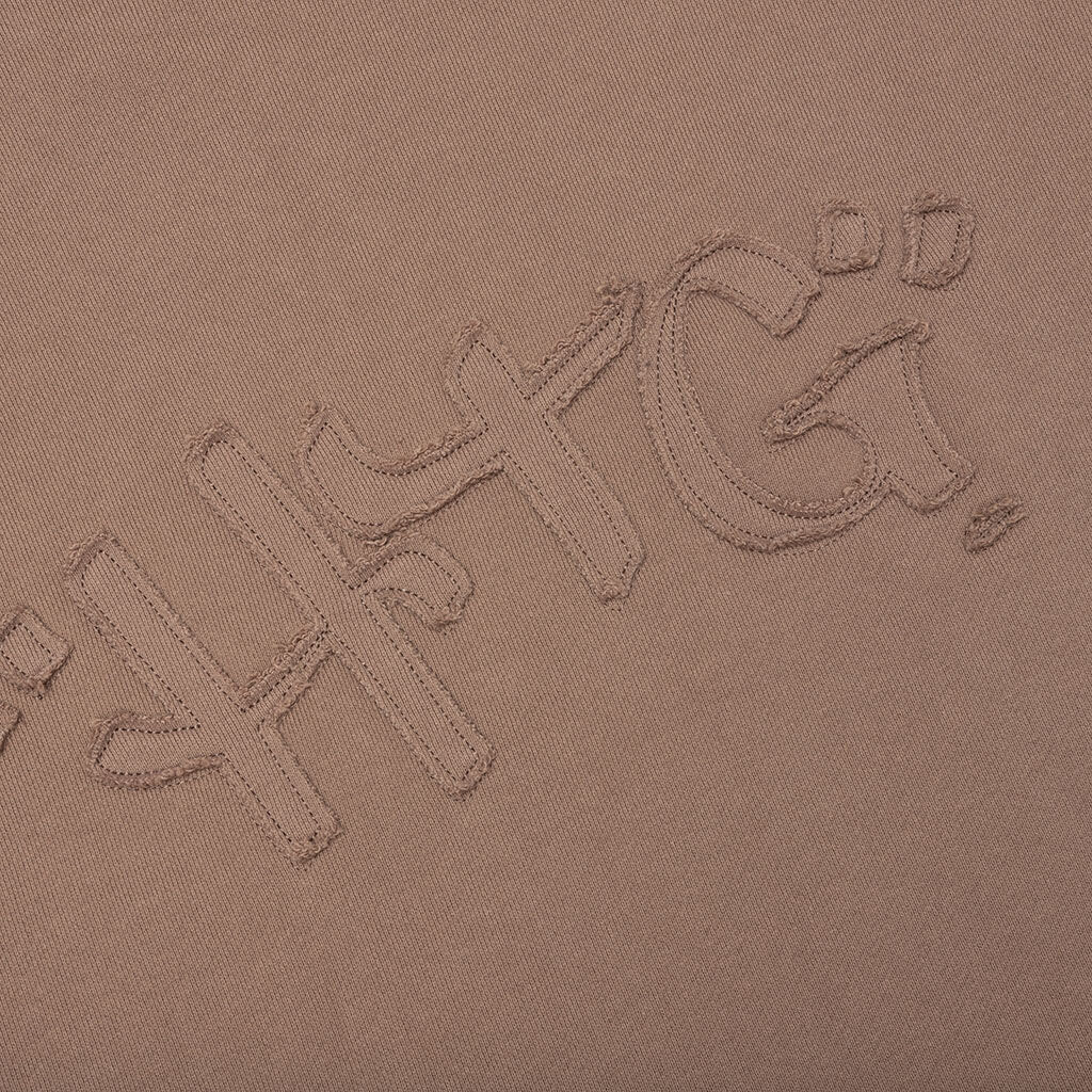 Script Embroidered Hoodie - Light Brown