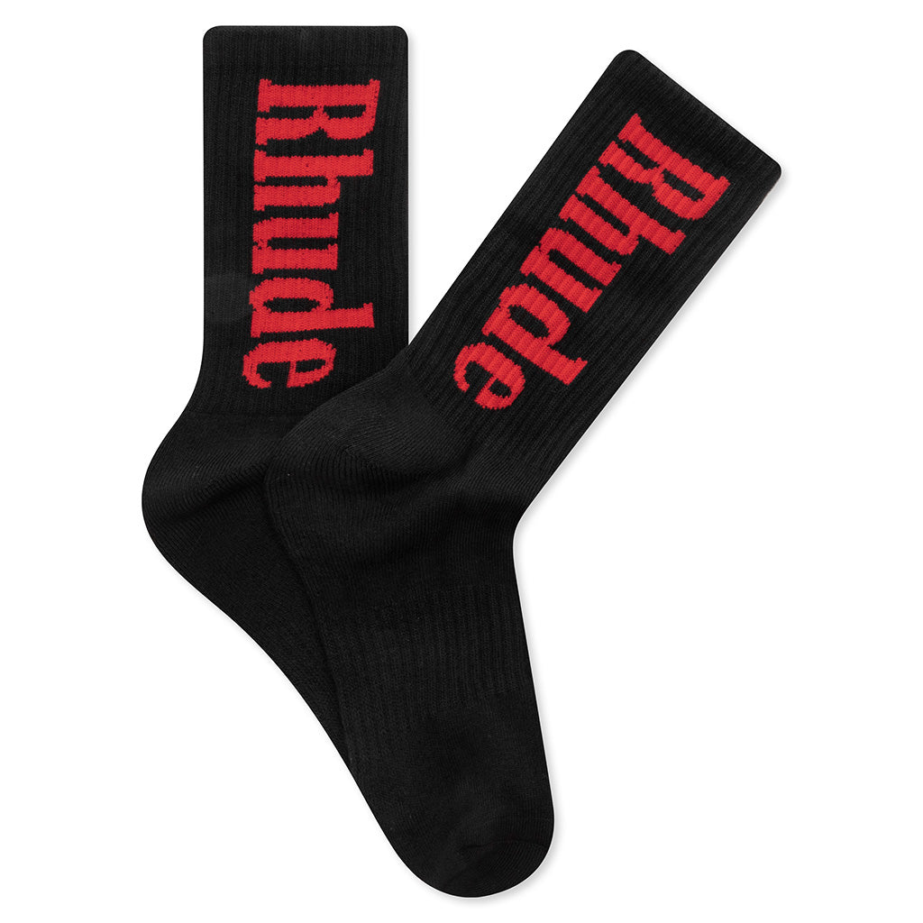 Script Sock - Black/Red