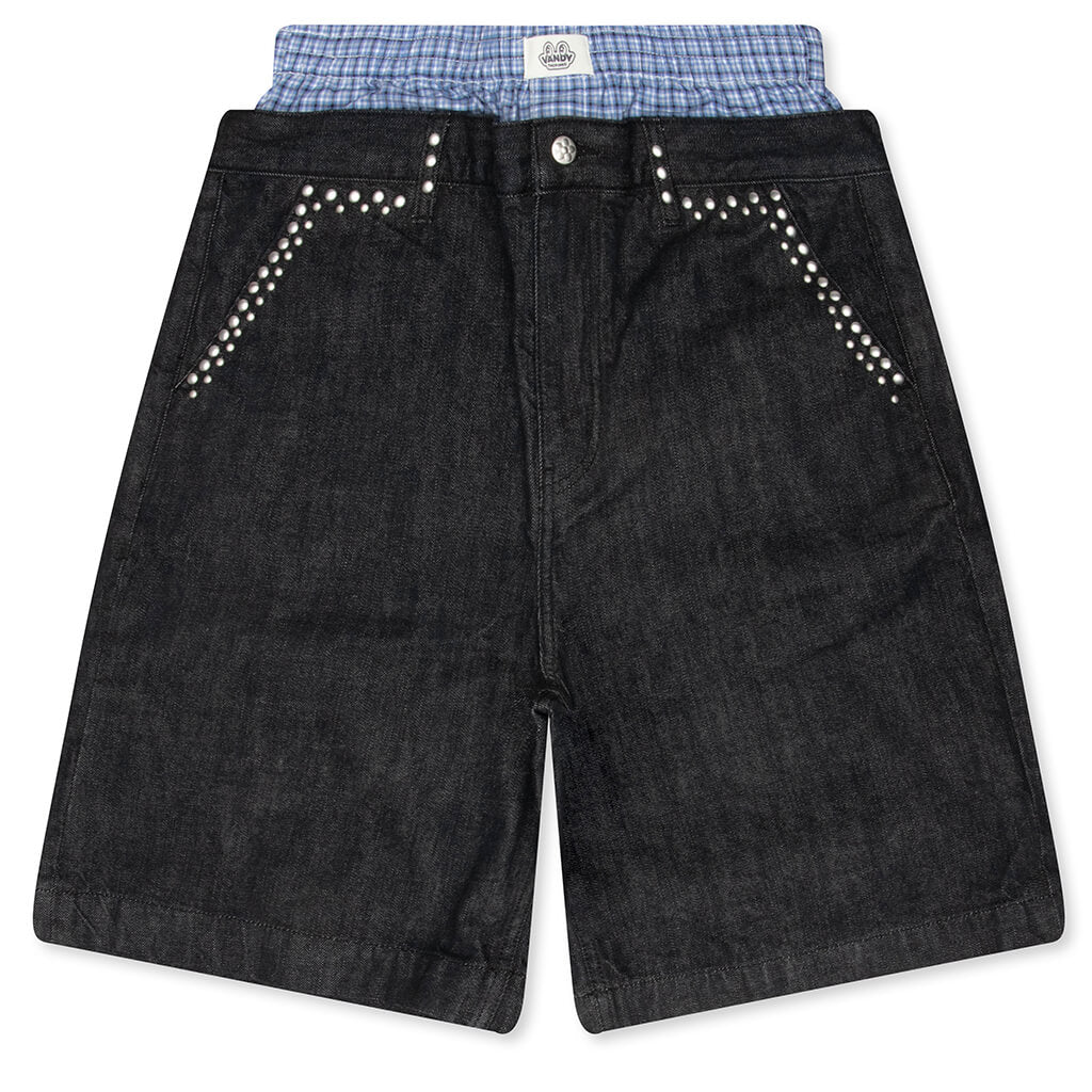 Script Logo Boxer Denim Shorts - Dark Blue