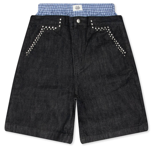Script Logo Boxer Denim Shorts - Dark Blue