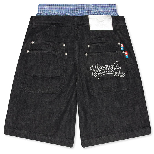 Script Logo Boxer Denim Shorts - Dark Blue