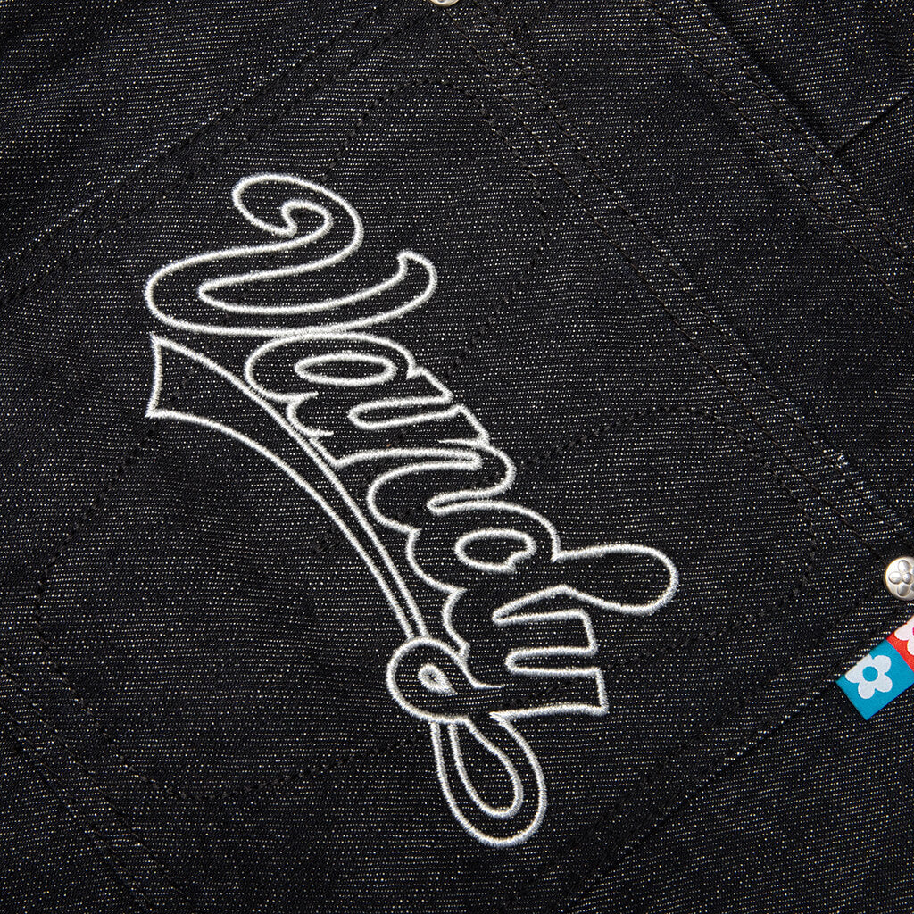 Script Logo Boxer Denim Shorts - Dark Blue