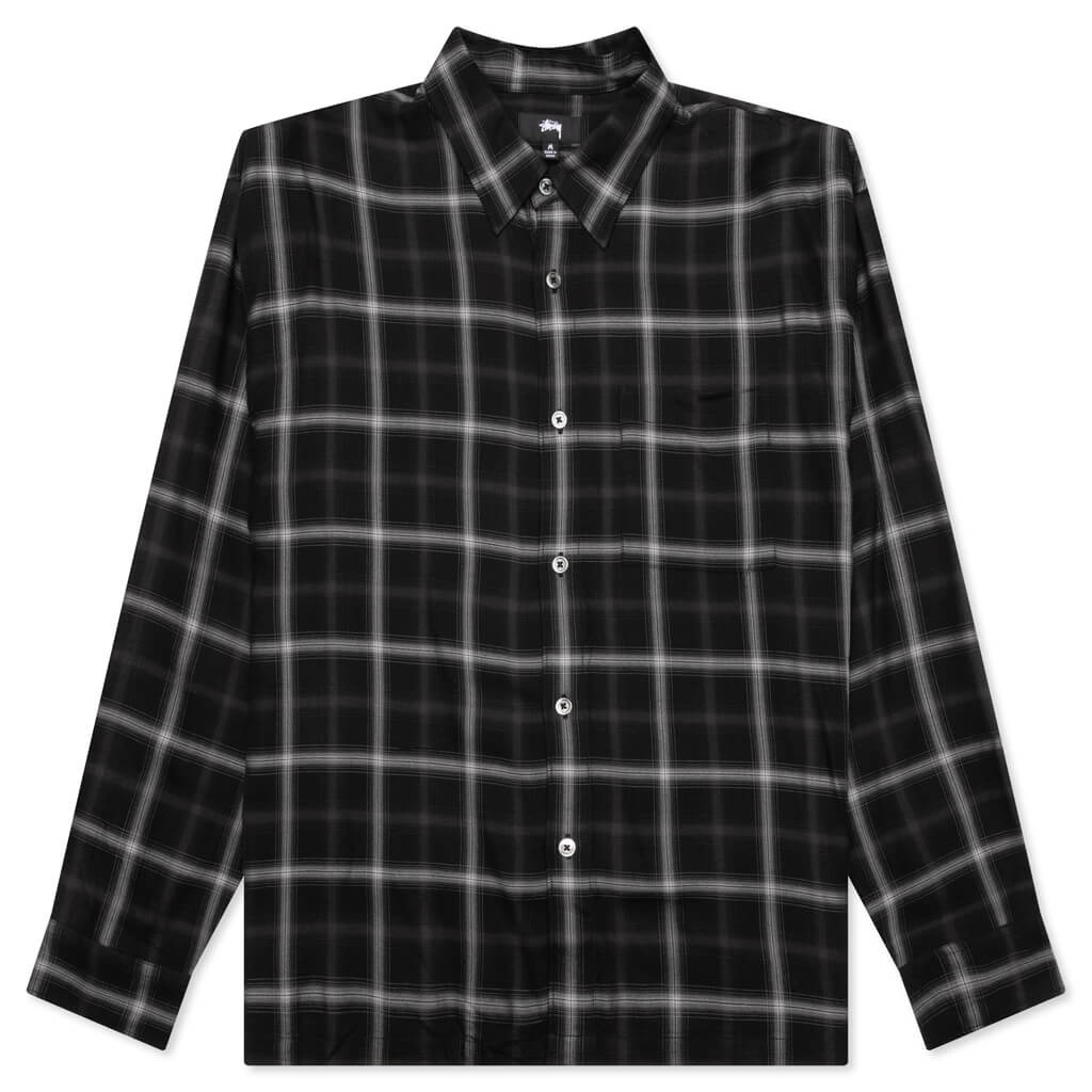 Shadow Plaid Rayon Shirt - Black