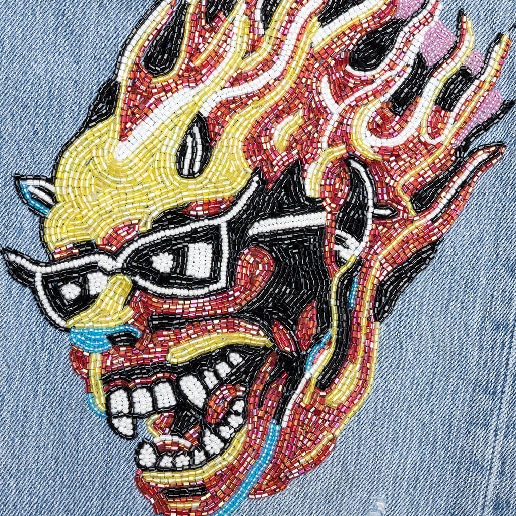 Sham Hand-Beaded Double-Wide Denim - Indigo