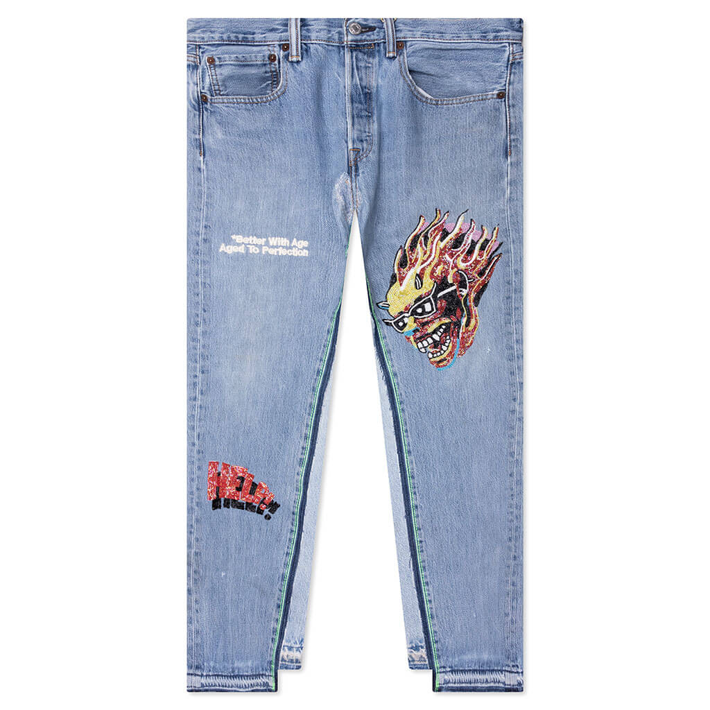 Sham Hand-Beaded Double-Wide Denim - Indigo