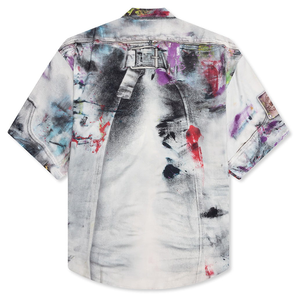 Painted Trompe-l’oeil Print Button Up Shirt - White/Multicolor