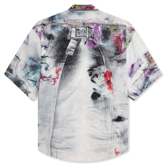 Painted Trompe-l’oeil Print Button Up Shirt - White/Multicolor