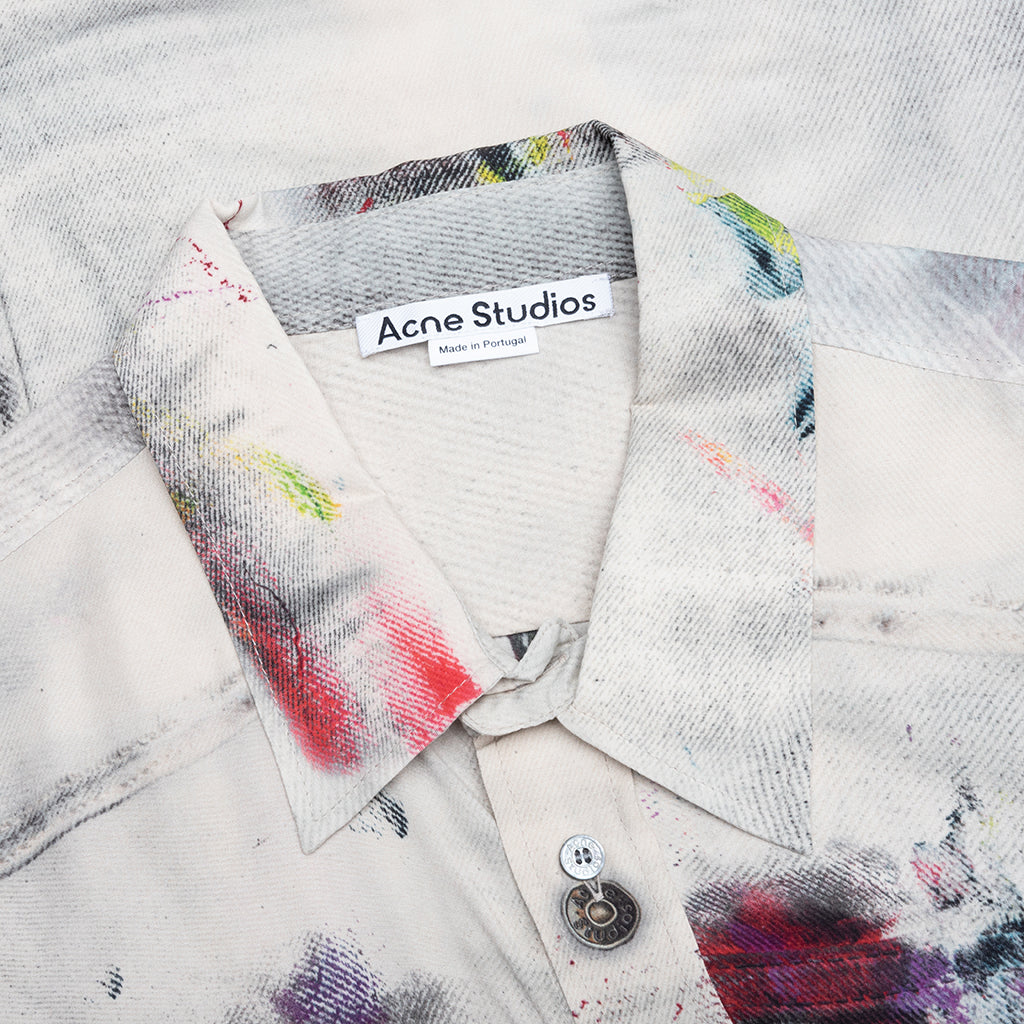 Painted Trompe-l’oeil Print Button Up Shirt - White/Multicolor