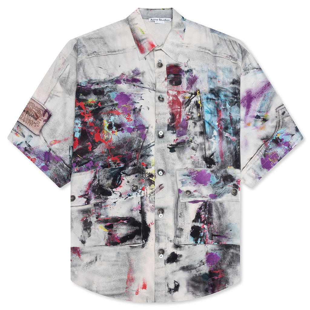 Painted Trompe-l’oeil Print Button Up Shirt - White/Multicolor