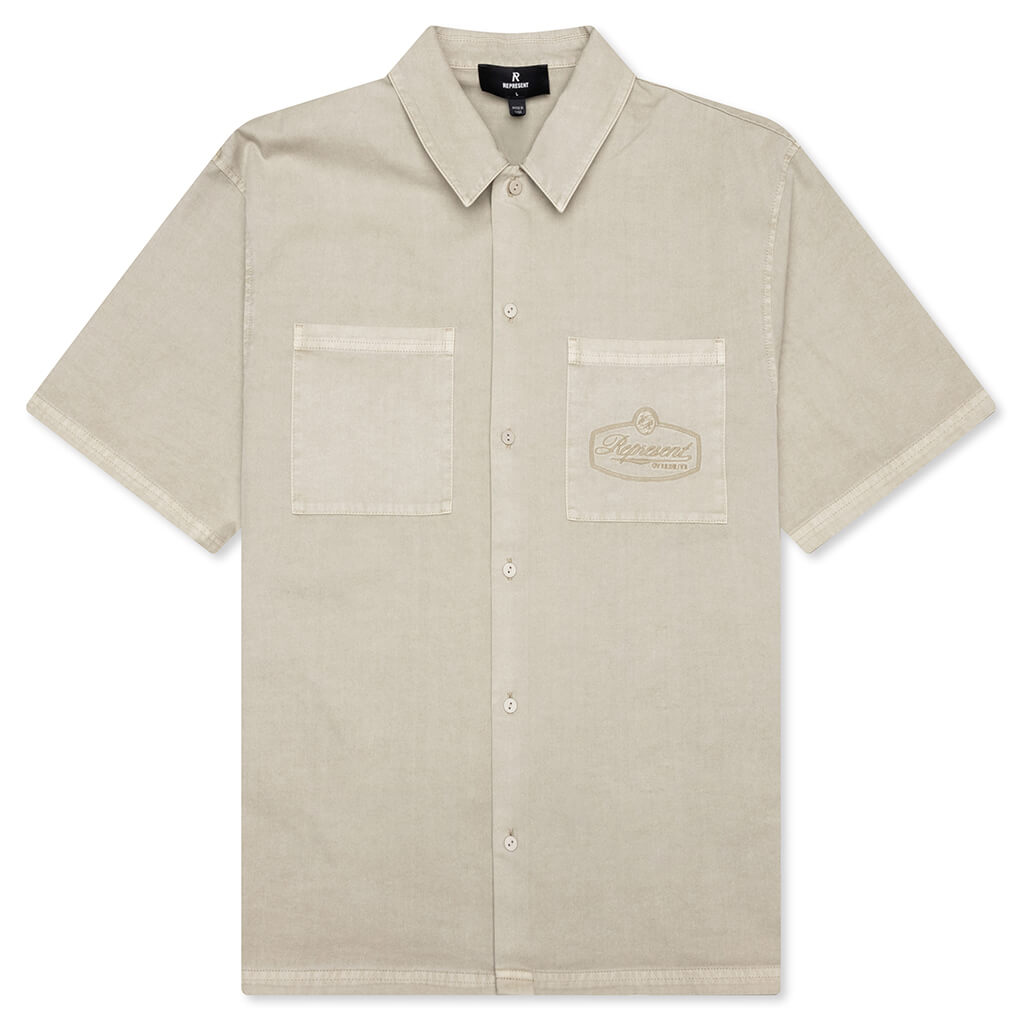 Short Sleeve Cotton Overshirt - Beige
