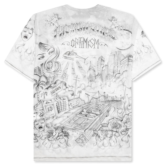 Short Sleeve Printed Crew Neck Mesh Top - Tattoo