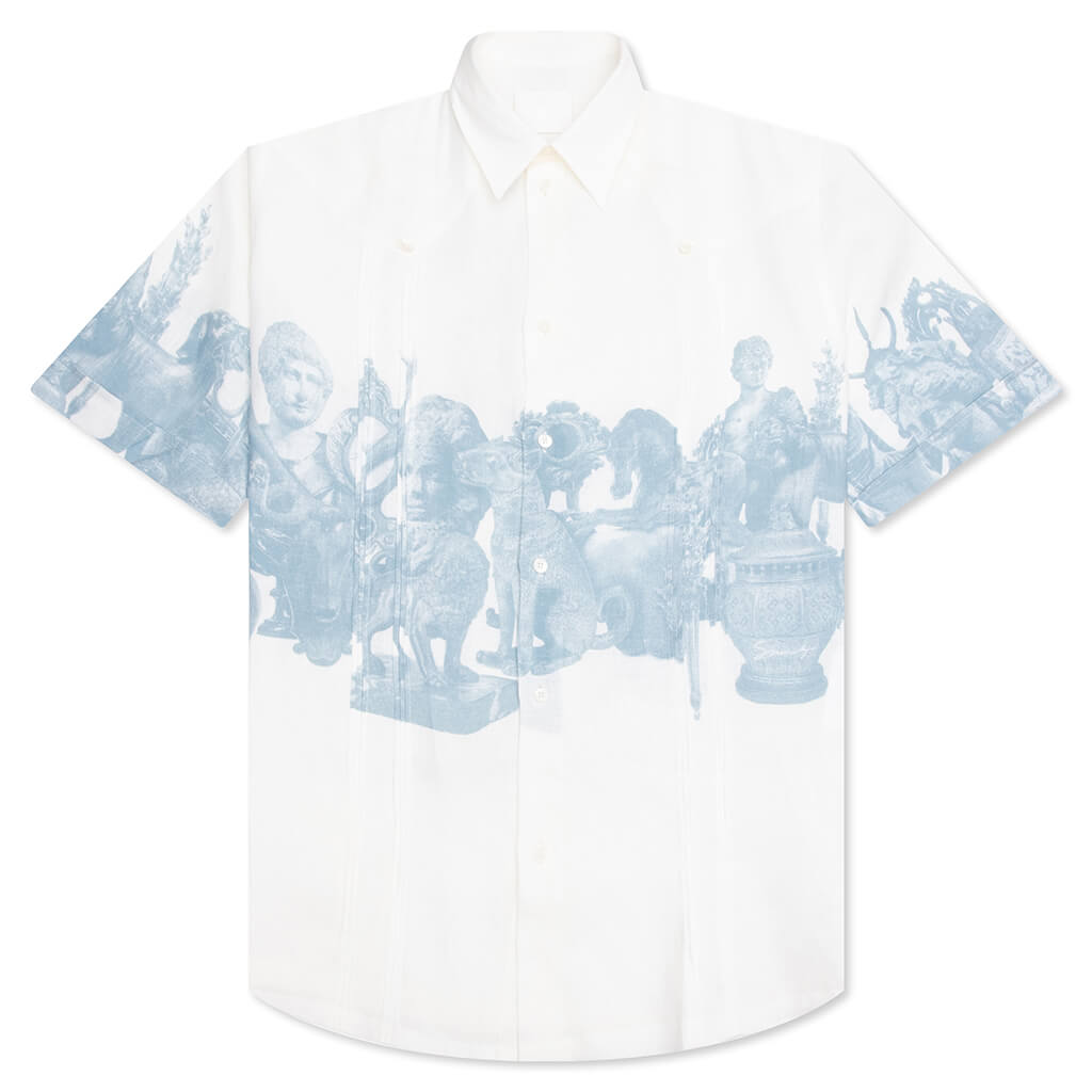 Linen Shirt with Hubert Objects Print- Blue/White