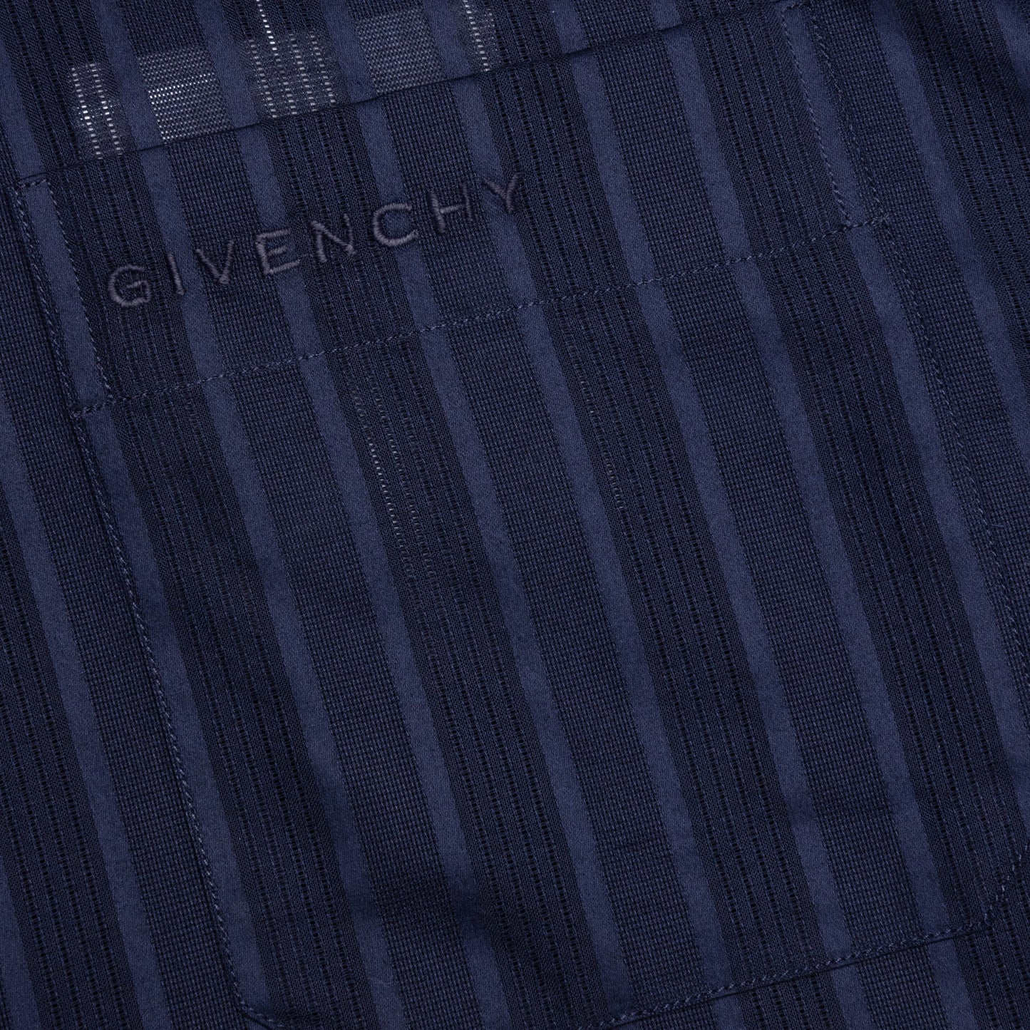 Cotton Voile Shirt With Stripes - Navy