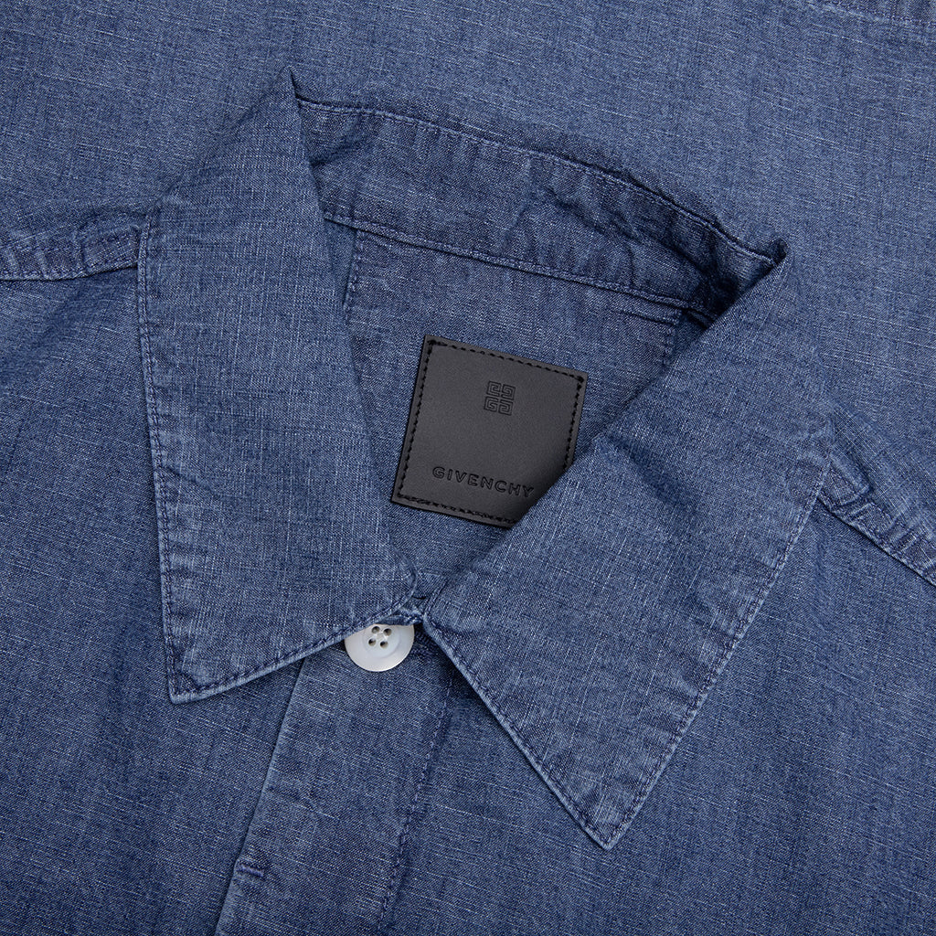 Logo Embroidered Short-Sleeve Shirt - Denim Blue