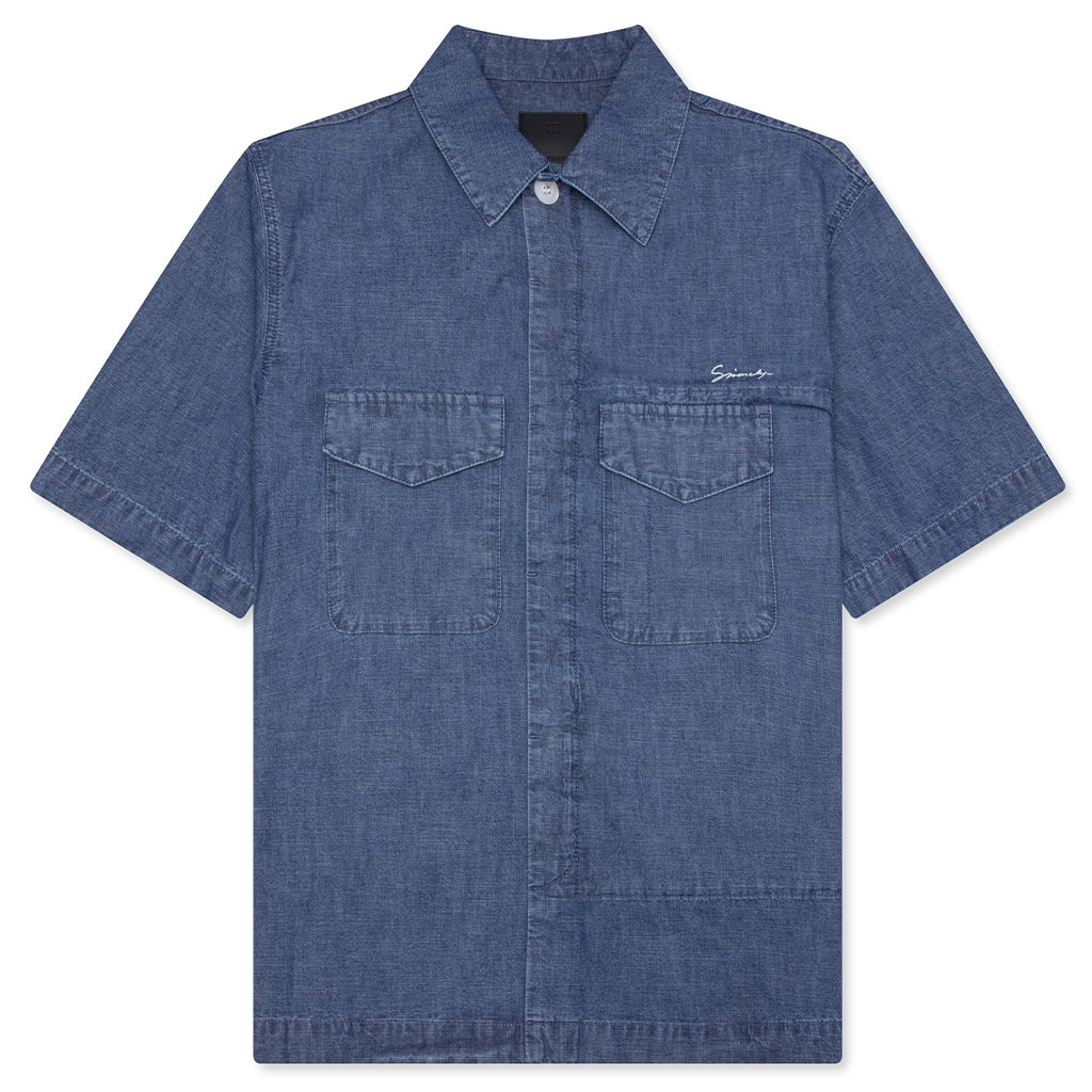 Logo Embroidered Short-Sleeve Shirt - Denim Blue