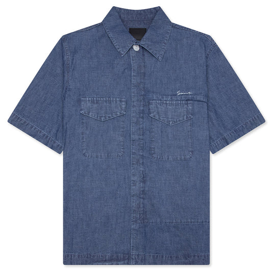 Logo Embroidered Short-Sleeve Shirt - Denim Blue