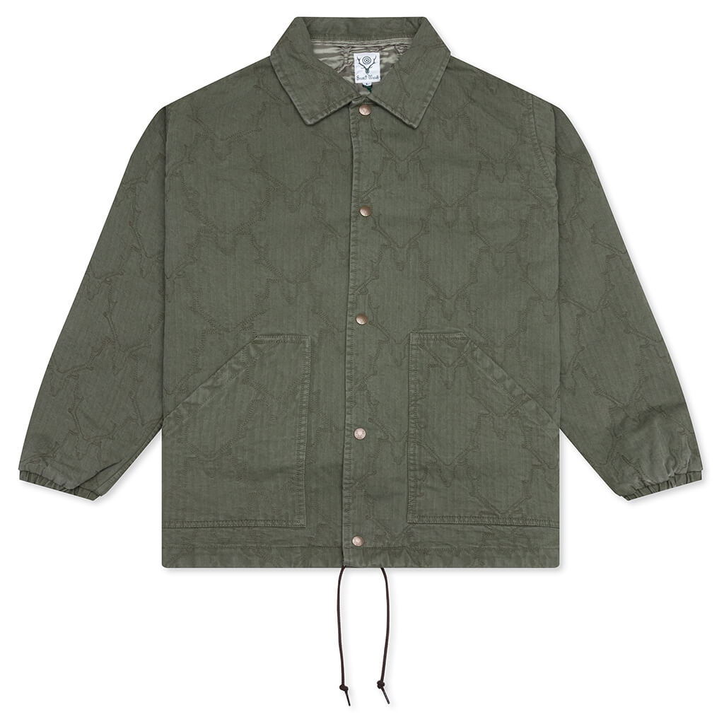 Coach Jacket - Skull Quilting Herringbone Olive
