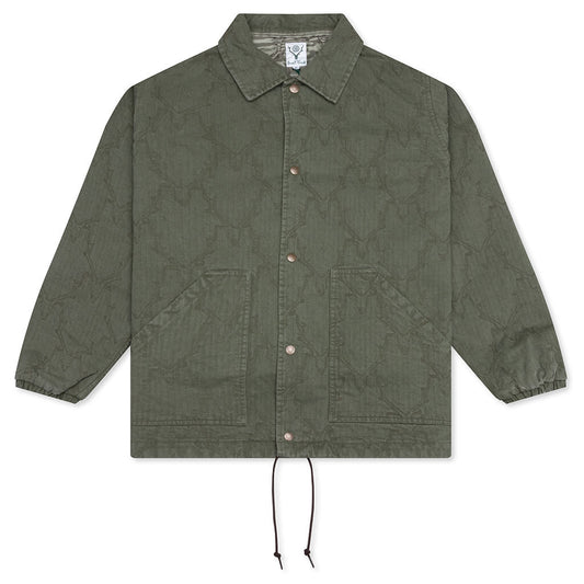 Coach Jacket - Skull Quilting Herringbone Olive