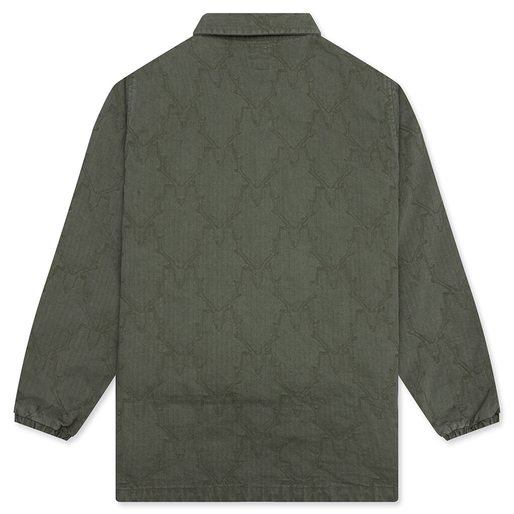 Coach Jacket - Skull Quilting Herringbone Olive