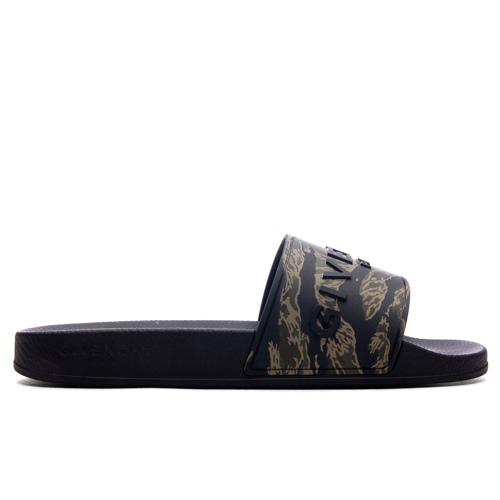Slide Flat Sandals - Black/Khaki
