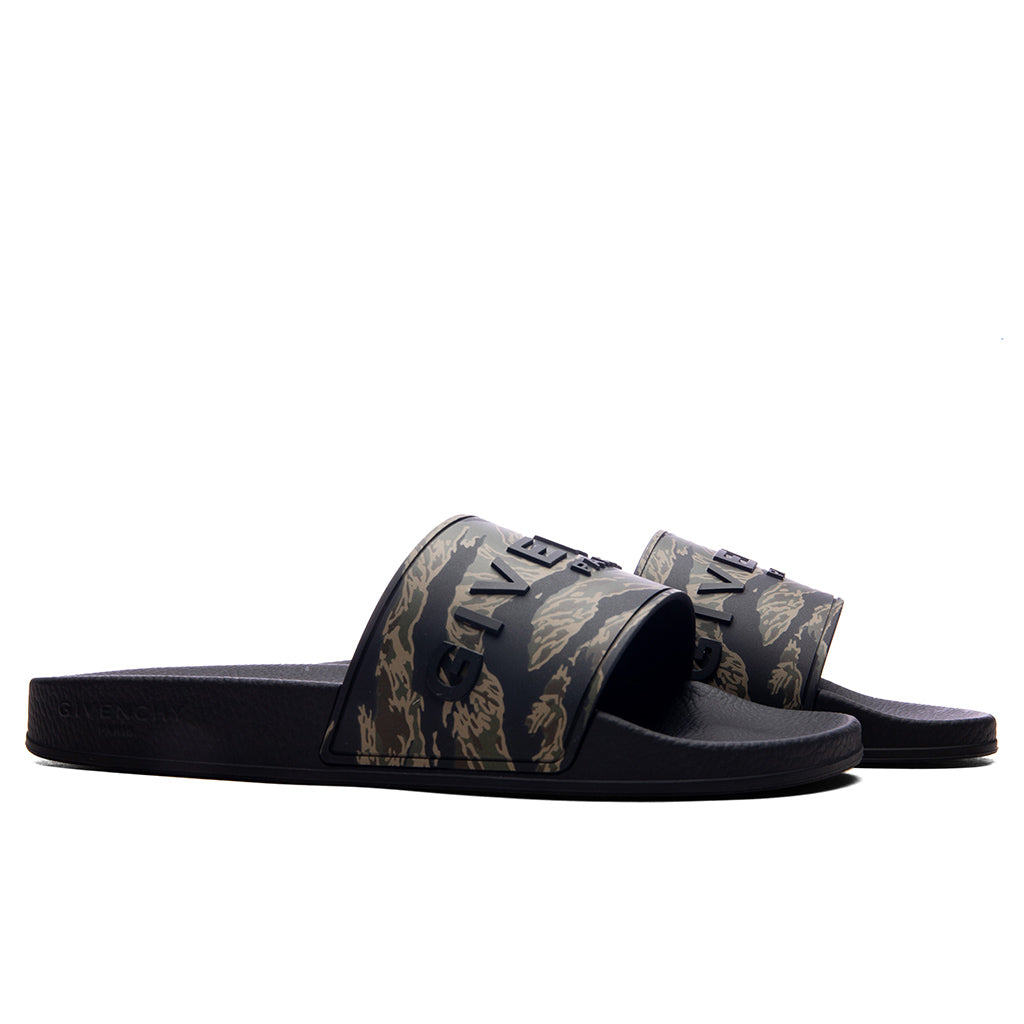Slide Flat Sandals - Black/Khaki