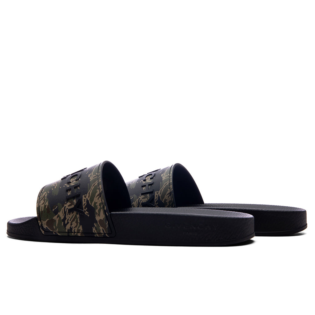 Slide Flat Sandals - Black/Khaki